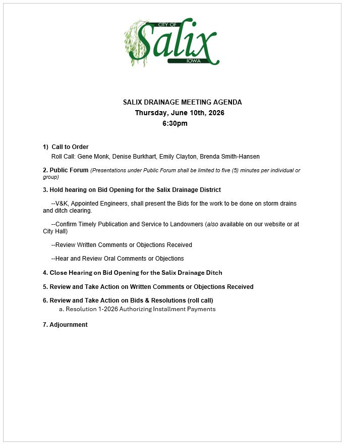Meeting Agenda for Drainage District