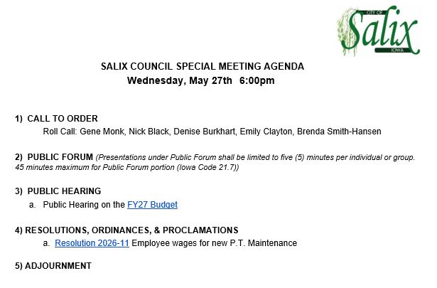 May 27th FY27 Agenda