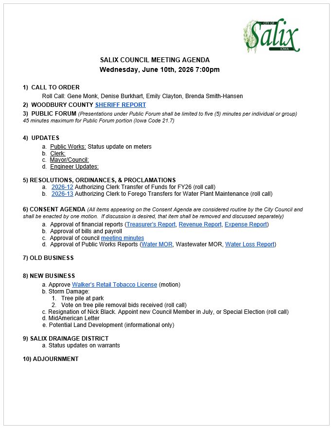 June Agenda