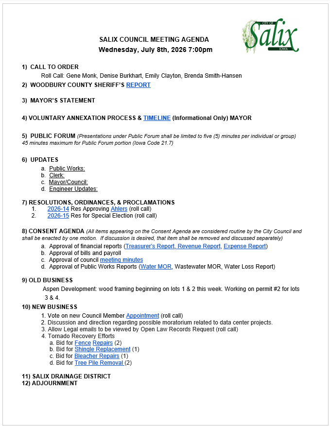 July Agenda