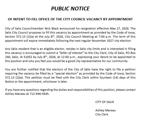 City Council Vacancy Notice