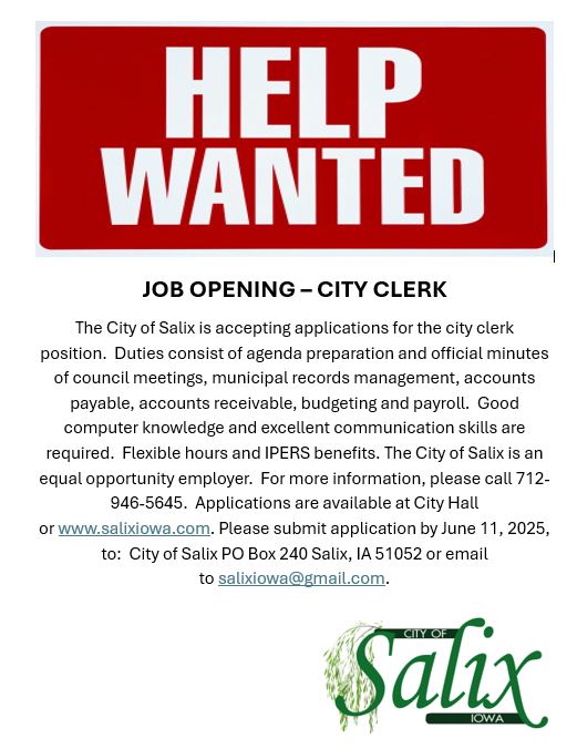 Help wanted ad for city clerk